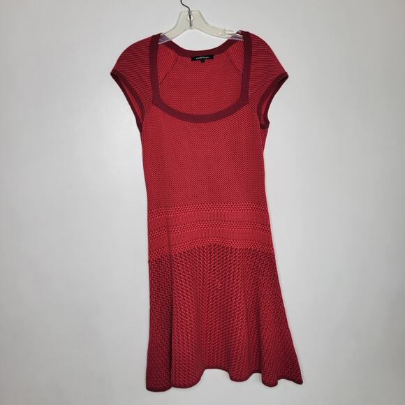 Nanette Lepore Knit Dress Geometric Red Fit Flare Scoop Neck Women Large - Picture 9 of 12